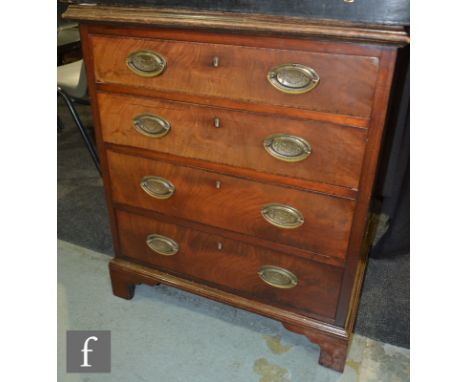 A small George III style chest of four long graduated drawers, oval brass drop embossed handles on bracket feet, height 76cm 