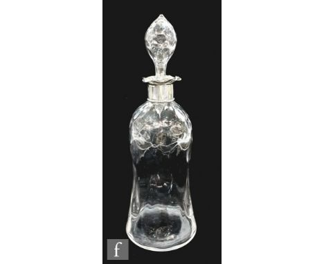 An early 20th Century Thomas Webb &amp; Sons clear crystal decanter of waisted sleeve form with hallmarked silver collar, the