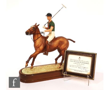 A Royal Worcester model of H.R.H The Duke of Edinburgh upon a polo horse, modelled by Doris Lindner, numbered 534 from a limi