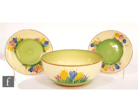 A Royal Staffordshire Pottery, A.J Wilkinson pottery Honeyglaze bowl decorated in the Spring Crocus pattern, printed mark, di