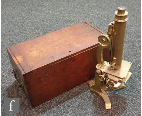 A 19th Century brass compound microscope, the platform base signed S &amp; B Soloman LondonW in fitted mahogany case with spa