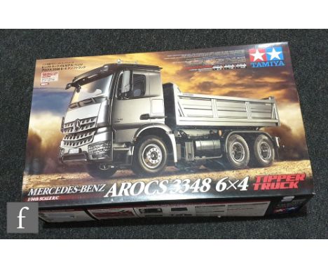 A Tamiya 56357 1:14 scale Mercedes-Benz Arocs 3348 6x4 Tipper Truck radio control model kit, boxed. 