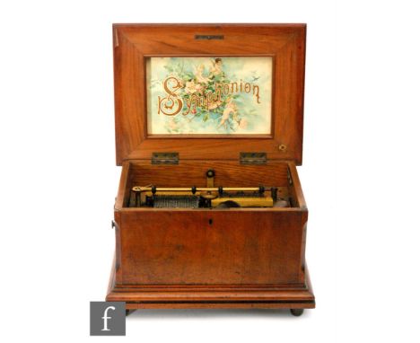 A Symphonion disc musical box playing 8 1/4 inch discs on duplex combs, serial No 265882 and thirty discs. (31) 