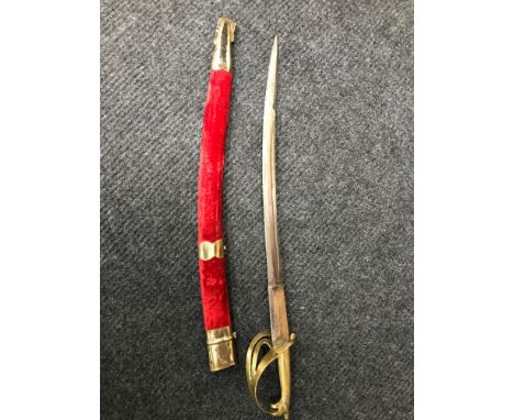 A vintage Indian tulwar curved short sword with scabbard 