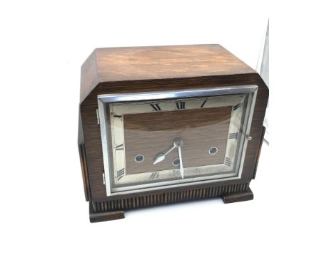 An Art Deco Norland mantel clock with key and pendulum. Running. 