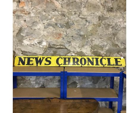 Antique metal and enamel "News Chronicle" sign. Measures 158x15cm