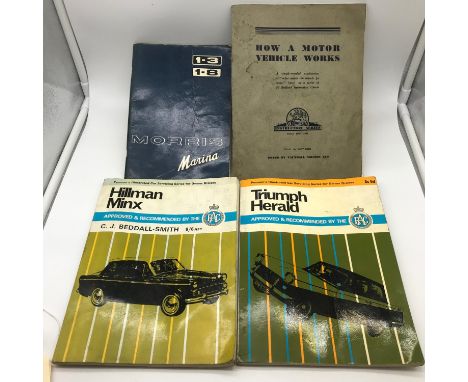 A Lot of 4 Vintage Car Manuals, Includes Hillman Minx, Triumph Herald, 1941 Vauxhall motors how a vehicle works &amp; Morris 