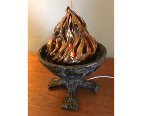 1950s - 1960s torch flame, arts and crafts studio pottery style lamp. standing 36cm tall. 
