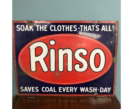 A Vintage Metal and enamel Rinso advertising sign. Measures 46x61cm 