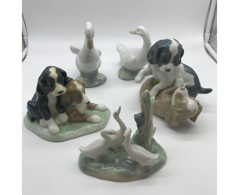 A Lot of 3 Nao geese figures and 2 Lots of Nao puppy figures 