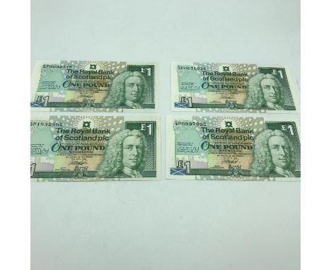 A lot of 4 "The Royal Bank of Scotland plc" one pound notes. Commemorating the first meeting of the Scottish Parliament, All 