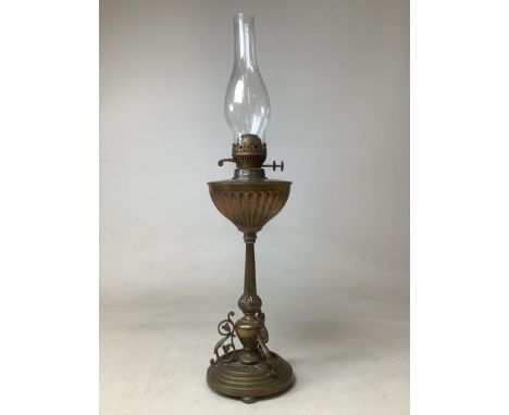 Hinks brass Duplex oil lamp in art nouveau styleW:17cm x D:17cm x H:49cm without shade