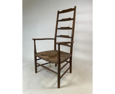 A ladder back chair with rush seat. For restoration. Seat height H:32cm.