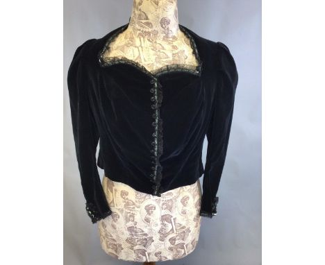 A velvet lace trimmed button detail jacket, labelled Mercer of Tunbridge Wells 