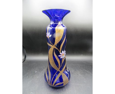 &nbsp;Bristol Blue vase with gilt and enamel detail 33cmH