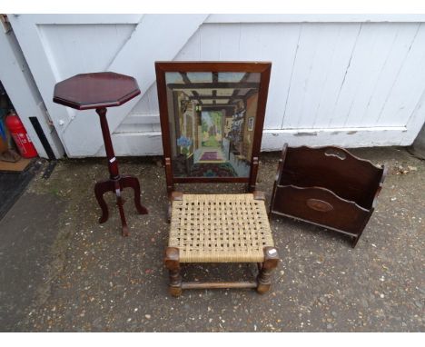Tapestry fire screen, magazine rack and footstool etc&nbsp;