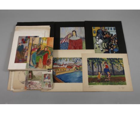 Johanna von der Mühll-von Thur, Zeichnungskonvolutumfangreiche Sammlung, bestehend aus 17 größeren Aquarellen/farbigen Papier
