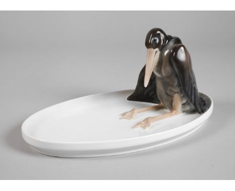 Rosenthal Schale mit MarabuEntwurf Josef Fischer 1910, grüne Stempelmarke mit Zusatz Selb-Bavaria 1929, Pinselbuchstabe R, na