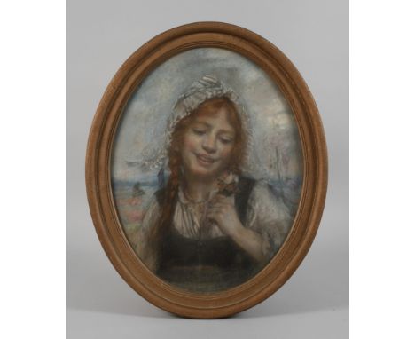 Marie Philips-Weber, Mädchen mit Schmetterlinglächelndes Mädchen in holländischer Tracht mit roten Zöpfen unter weißer Haube,