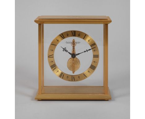 Skelettuhr Jaeger-LeCoultre Schweiz, 1980er Jahre, Gehäuse mit Widmung, gestempelt Swiss 508, Stabwerk mit Ankergang und 16 S
