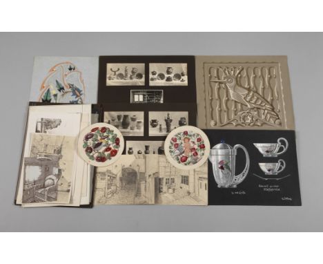 W. Hans, Art déco-Designentwürfevier farbige Art déco-Entwürfe, jeweils signiert und einmal datiert "1920"; zwei runde Art dé