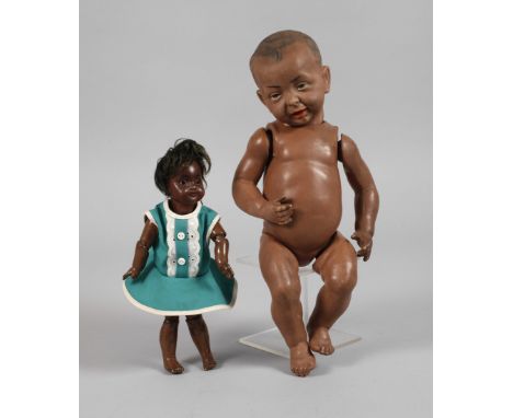 Zwei Porzellankopfpuppen als Afrikaner sogenannte Negerpuppen mit braun getöntem Inkarnat, Kämmer &amp; Reinhardt  Charakterb