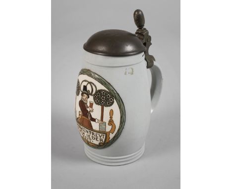 Villeroy &amp; Boch Bierkrug Franz Ringerum 1900, monogrammiert, Prägemarke V &amp; B Mettlach, Schriftzug "Ges. gesch.", Mod