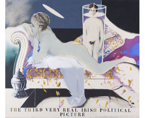 Michael Farrell (1940-2000)The Third Very Real Irish Political Picture - Miss O'Murphy, d'apres BoucherOil on canvas, 104 x 1