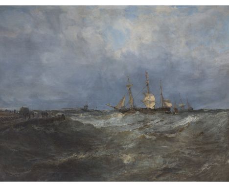 Edwin Hayes RHA RI ROI (1819-1904)A Merchantman Heaving -To and Calling for a Pilot as She Approaches HarbourOil on canvas, 1