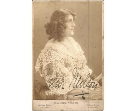 Julia Neilson signed 7 x 4 b/w sepia photo card. Julia Neilson 12/6/1868 to 27/5/1957 was an English actress was best known f