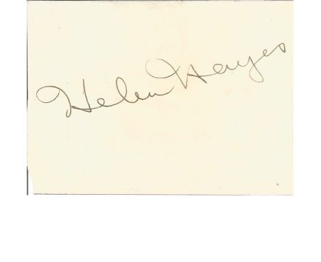 Helen Hayes signed album page approx 4 x 3 inches with unsigned 10 x 9 b/w print. Helen Hayes MacArthur 10/10/1900 to 17/3/19