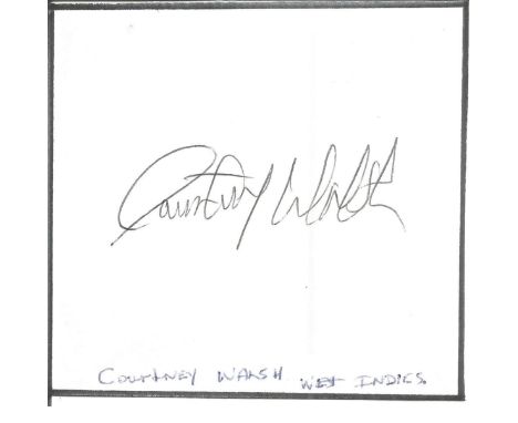 Courtney Walsh signed card approx 4 x 4 inches. Courtney Andrew Walsh 30/10/1962 is a Jamaica born former fast bowler cricket