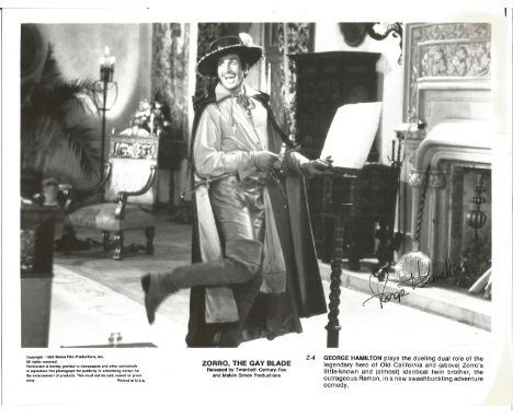 George Hamilton signed 10 x 8 b/w film promotion photo. George Hamilton 12/8/1939 is an American actor appearing in Zorro, Th