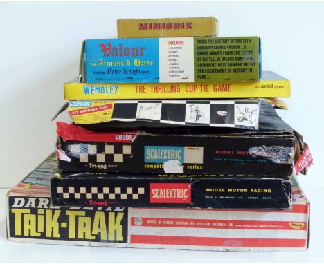 Trik-Trak Dare Devil set, three Scalextric sets (no cars) Wembley set, Valour toy set and a Minibrix set. Condition report: s