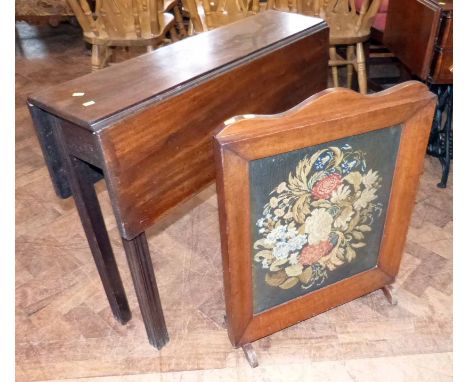 George III drop-leaf table and tapestry firescreen Condition report: see terms and conditions