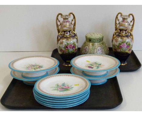 Pair of Vienna style vases, pair of Noritake vases and Noritake style Pot Poori and Royal Worester painted plates and stand C