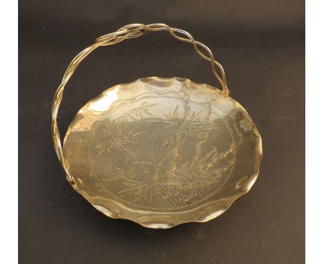 A Lee Yee Hing sterling silver swing handled dish with bamboo design, 182g