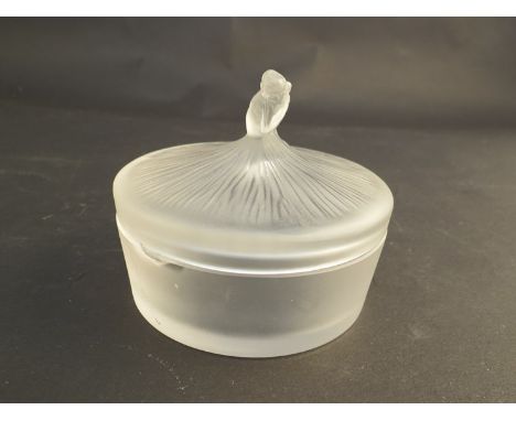 A Lalique lidded circular pot; the lid with ballerina figure with her skirt forming the lid, Lalique Society of America 1989,