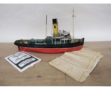 A Calder Craft Period scale model of a Tyne Tug "Joffre" with engine and controller, approx. 75cm long with instruction bookl