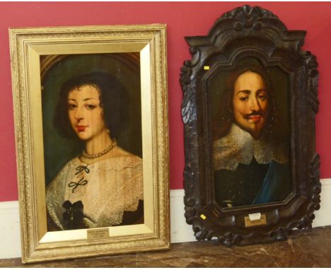 Reproduction portrait paintings of King Charles I and Henrietta Maria in decorative frames Condition reports are not availabl
