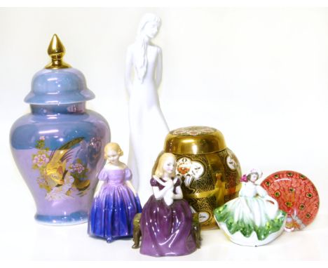 Four Royal Doulton figures "Sunday Best", "Marie", "Affection" and "Tomorrow's Dreams", Crown Derby style pot pourri jar and 