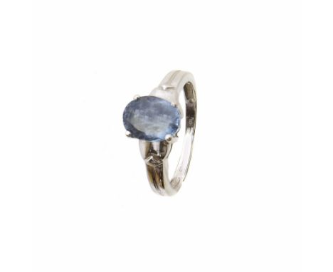A tanzanite single stone ring, the oval shape tanzanite in a four claw setting, hallmarks worn, ring size M, gross weight 3.6
