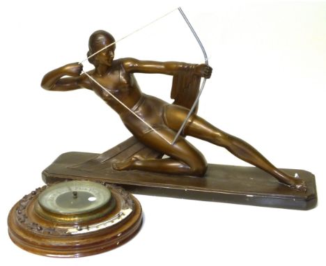 Art Deco plaster archer and aneroid barometer Condition reports are not available for Interiors sales.