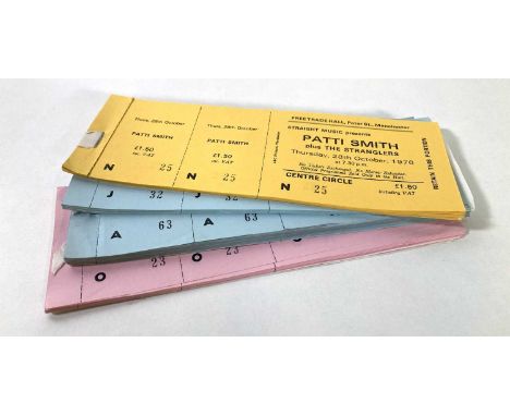 A collection of partial ticket books, with approximately 145 complete, untorn and unused tickets for Patti Smith / The Strang
