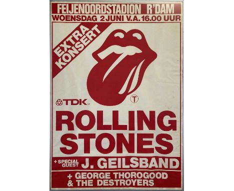 A mounted, framed and glazed concert poster for The Rolling Stones at Feyenoord Stadium, Netherlands on 6th June 1982. Measur