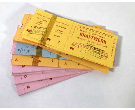 A collection of partial ticket books, with approximately 141 complete, untorn and unused tickets for Kraftwerk at the Manches