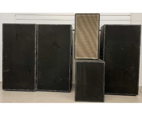 Five speaker cabinets of various sizes, likely with JBL speakers, though not inspected internally.Originally used at 'Strawbe