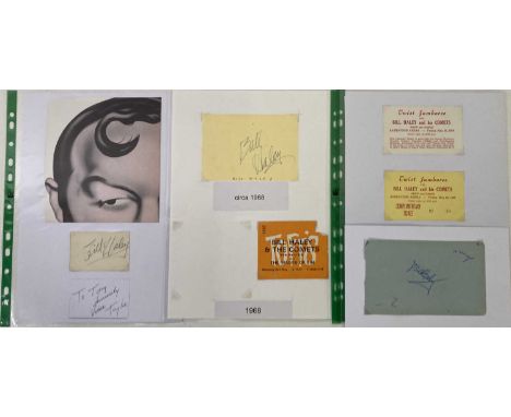 Collection of Bill Haley ephemera to include: a cutting signed by Bill Haley (7.5 x 6cm, signature by Vince Taylor to verso),