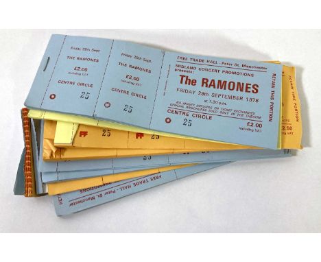 A collection of partial ticket books, with approximately 144 complete, untorn and unused tickets for The Ramones at the Manch