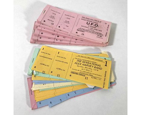 A collection of partial ticket books, with approximately 142 complete, untorn and unused tickets for UFO at the Manchester Fr